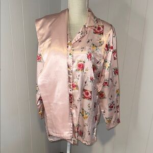 Tesori Pink Floral Satin Pajama Set